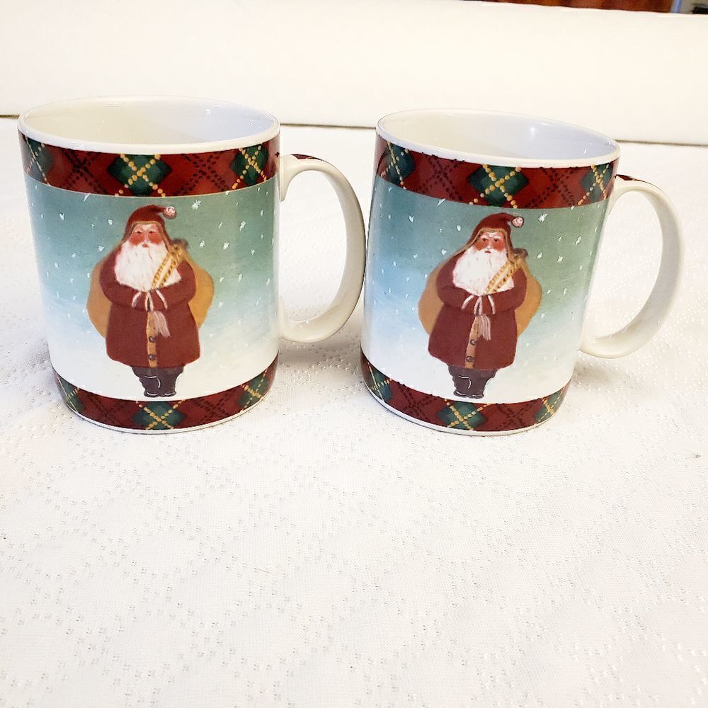 Block VTG " Father Christmas " Coffee Mug Set of 2